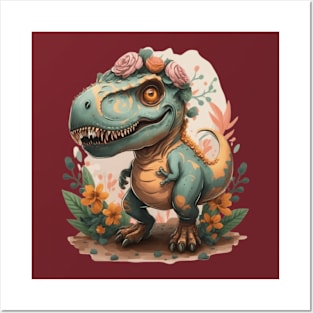 floral trex dinosaur gift ideas Posters and Art